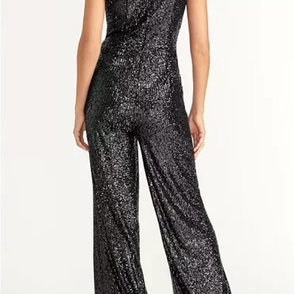🩷 Rachel Roy Black Sequined Sleeveless Jumpsuit Lined Cowl Neck Romper Size 14 - Picture 8 of 13